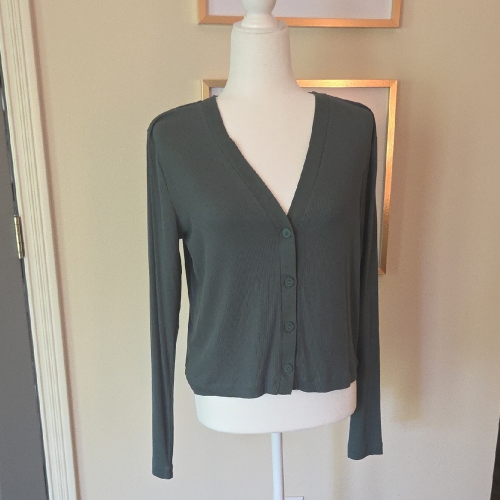 Ann Taylor Green Button-Up Cardigan